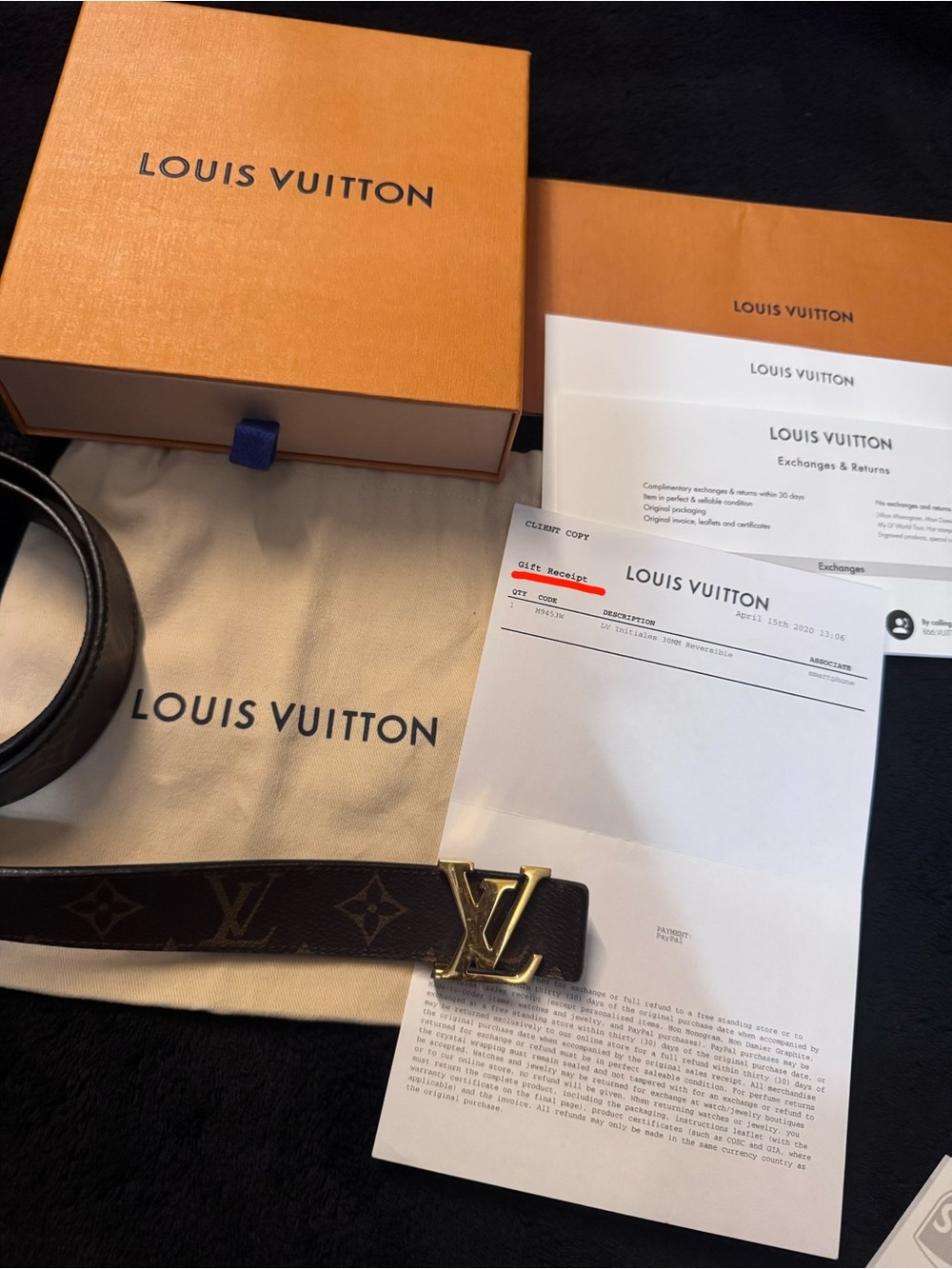 AUTHENTIC Louis Vuitton Monogram Belt LV Buckle – Brown/Gold/Black